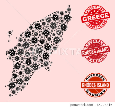 Covid Lockdown Composition of Mosaic Rhodes Island Map and Scratched Seal Stamps Covid Lockdown Composition of Mosaic Rhodes Island Map and Scratched Seal Stamps 65228816
