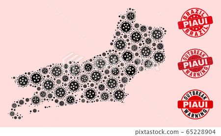 Covid Lockdown Collage of Mosaic Piaui State Map and Grunge Seals 65228904