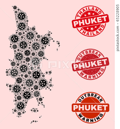 Virus Collage of Mosaic Phuket Map and Grunge Seal Stamps 65228905