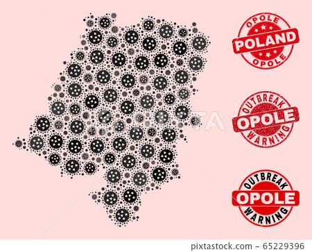 Flu Virus Collage of Mosaic Opole Voivodeship Map and Distress Seals 65229396