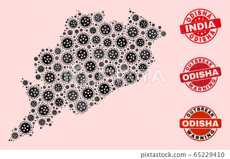 Covid Lockdown Composition of Mosaic Odisha State Map and Distress Stamps 65229410