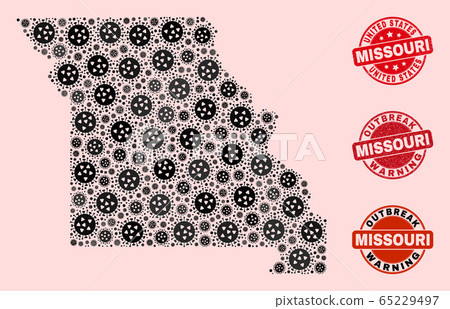 Flu Virus Composition of Mosaic Missouri State Map and Scratched Seals 65229497