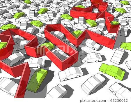 Green ecological cars standing out from others in giant traffic jam are blocked by endless red wall Green ecological cars standing out from others in giant traffic jam are blocked by endless red wall 65230012