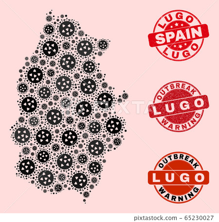 Outbreak Composition of Mosaic Lugo Province Map and Scratched Stamps Outbreak Composition of Mosaic Lugo Province Map and Scratched Stamps 65230027