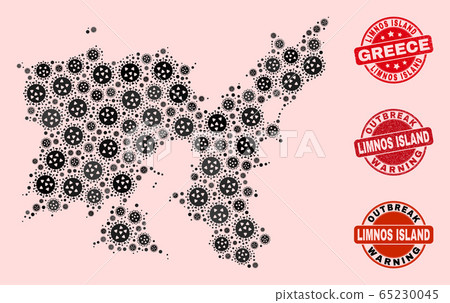 Flu Virus Composition of Mosaic Limnos Island Map and Grunge Stamps 65230045
