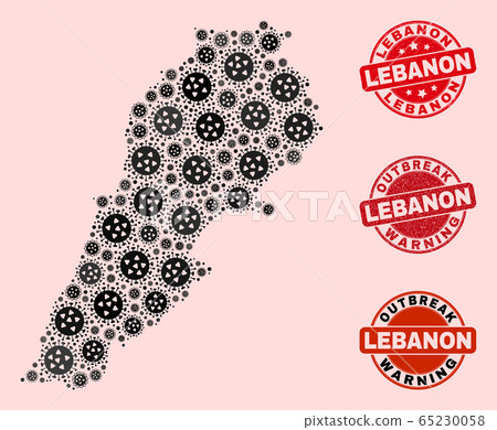 Outbreak Composition of Mosaic Lebanon Map and Distress Stamps 65230058