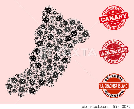 Outbreak Composition of Mosaic La Graciosa Island Map and Scratched Seal Stamps Outbreak Composition of Mosaic La Graciosa Island Map and Scratched Seal Stamps 65230072