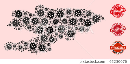 Flu Virus Collage of Mosaic Kyrgyzstan Map and Textured Stamps Flu Virus Collage of Mosaic Kyrgyzstan Map and Textured Stamps 65230076