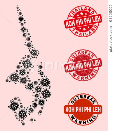 Covid Lockdown Composition of Mosaic Koh Phi Leh Map and Distress Seal Stamps 65230095