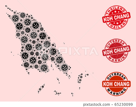 Flu Virus Composition of Mosaic Koh Chang Map and Scratched Stamps 65230099
