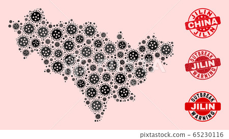 Flu Virus Composition of Mosaic Jilin Province Map and Textured Seal Stamps 65230116
