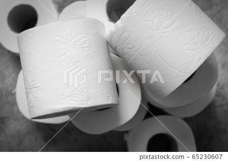 Stocks of many rolls of toilet paper at home. Stocks of many rolls of toilet paper at home. 65230607