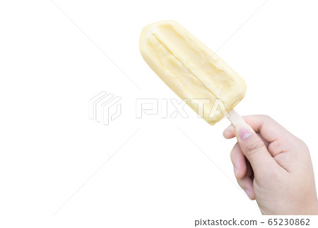 Woman hand holding ice cream isolated on white Woman hand holding ice cream isolated on white 65230862