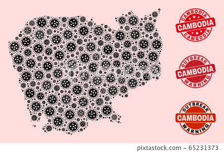 Flu Virus Composition of Mosaic Cambodia Map and Grunge Seals 65231373