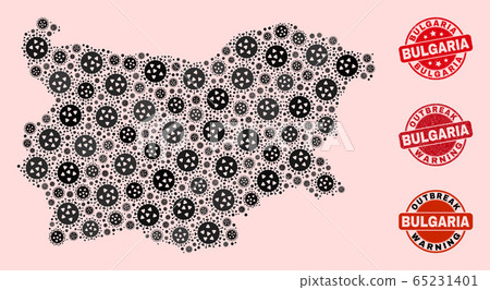 Virus Composition of Mosaic Bulgaria Map and Scratched Stamps 65231401
