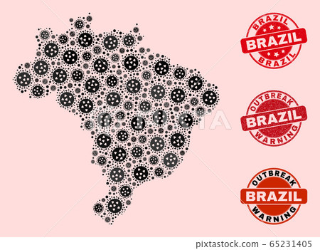 Covid Lockdown Collage of Mosaic Brazil Map and Textured Stamps Covid Lockdown Collage of Mosaic Brazil Map and Textured Stamps 65231405