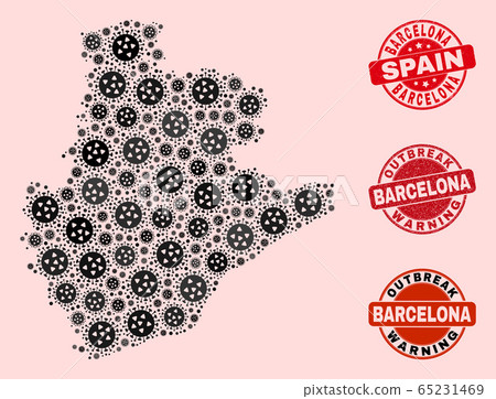 Covid Lockdown Composition of Mosaic Barcelona Province Map and Scratched Stamps Covid Lockdown Composition of Mosaic Barcelona Province Map and Scratched Stamps 65231469