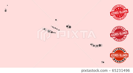 Virus Composition of Mosaic Azores Islands Map and Grunge Stamps 65231496