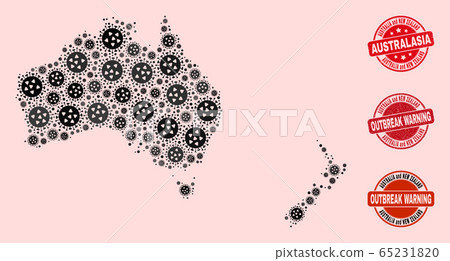 Covid Lockdown Composition of Mosaic Australia and New Zealand Map and Grunge Stamps 65231820