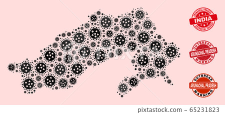 Virus Composition of Mosaic Arunachal Pradesh State Map and Textured Stamps 65231823