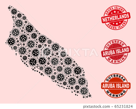 Flu Virus Collage of Mosaic Aruba Island Map and Textured Seal Stamps 65231824