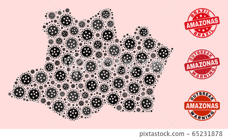 Outbreak Collage of Mosaic Amazonas State Map and Scratched Seal Stamps 65231878