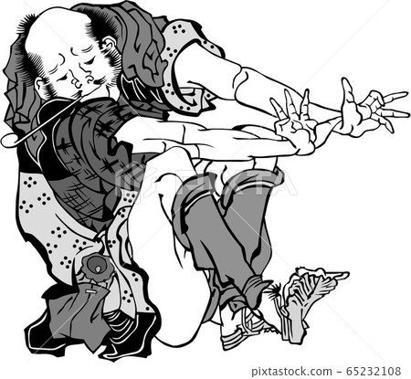 Ukiyo-e townsman 155 black and white 65232108