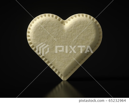 flat heart shaped dumpling on black background. 3D flat heart shaped dumpling on black background. 3D 65232964