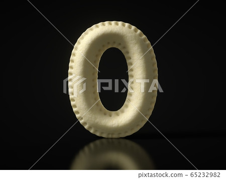 number 0 shaped dumpling on black background. 3D number 0 shaped dumpling on black background. 3D 65232982