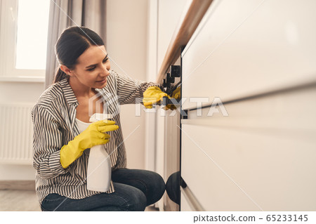 Kind woman wiping her new household appliances 65233145