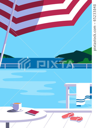 Swimming pool in seashore resort flat color vector - Stock Illustration ...
