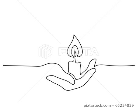 Continuous one line drawing. Hand holding burning candle 65234839