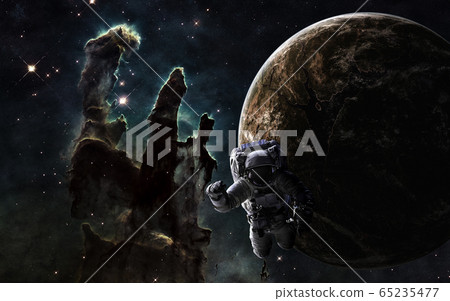 Deep space. Astronaut, exoplanet and Pillars of Creation 65235477
