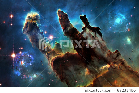 Deep space. Pillars of Creation and galaxies Deep space. Pillars of Creation and galaxies 65235490