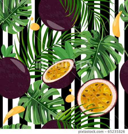 Seamless pattern with whole passion fruit and... - Stock Illustration ...