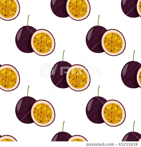 Seamless pattern with whole passion fruit and... - Stock Illustration ...