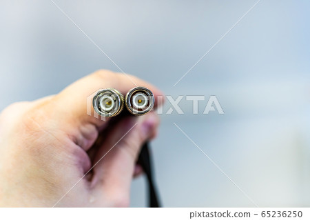 pair of coaxial cable connectors close-up in male pair of coaxial cable connectors close-up in male 65236250