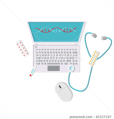 Top view on flat lay of a laptop computer 65237197