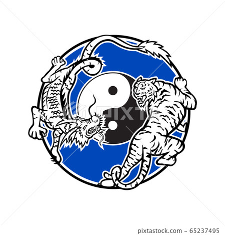 Tiger and Chinese Dragon Fighting Circle Mascot 65237495
