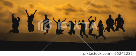 The black silhouette of a large group of people 65241225