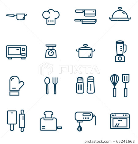 cooking appliance simple thin line icons set - Stock Illustration ...