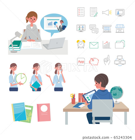Children studying on tablets Online classes Online learning Illustration set 65243304