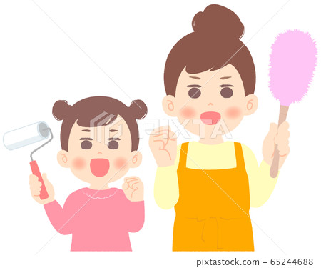 Mother and child working hard on cleaning-general cleaning Mother and child working hard on cleaning-general cleaning 65244688