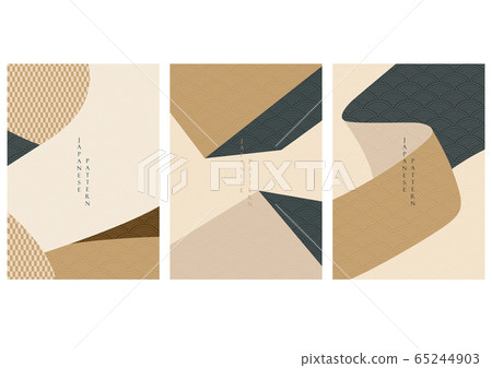 Abstract background with Japanese pattern vector. Gold and blue geometric template in vintage style. 65244903