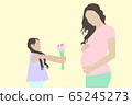 Little girl offering flowers to her pregnant mother for the mothers day 65245273