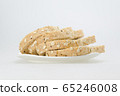 whole wheat with oat bread sliced on white plate 65246008