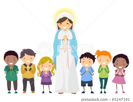 Stickman Kids Mother Mary Kids Rosary Illustration 65247191