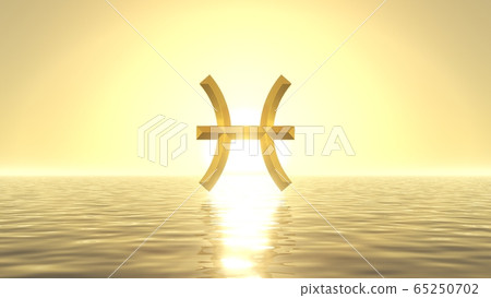 heavenly sunrise on golden sea with sign of pisces heavenly sunrise on golden sea with sign of pisces 65250702