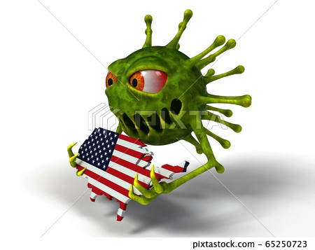 corona virus monster destroys america map. 3d 65250723