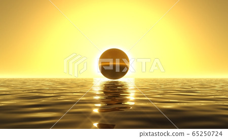 heavenly sunrise on golden sea with golden ball on heavenly sunrise on golden sea with golden ball on 65250724